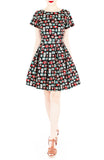 Retro Camera & Cassette Flare Dress with Short Sleeves