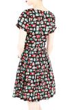 Retro Camera & Cassette Flare Dress with Short Sleeves
