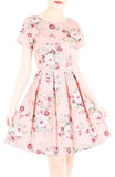 Romantic Resplendence Rose Flare Dress with Short Sleeves - Colonial Pink