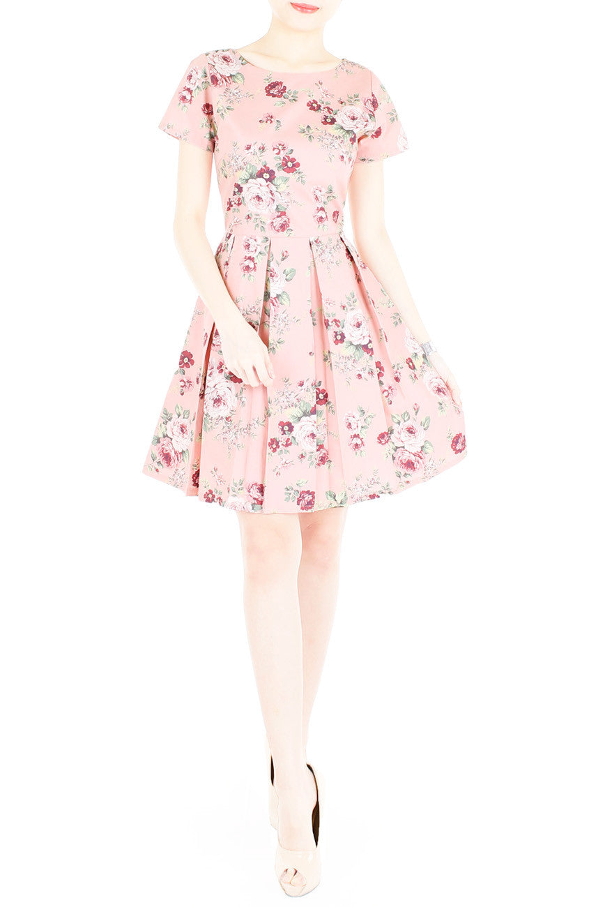 Romantic Resplendence Rose Flare Dress with Short Sleeves - Colonial Pink