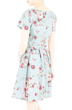 Romantic Resplendence Rose Flare Dress with Short Sleeves - Powder Blue
