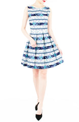 Romantic Baroque Roses Flare Dress - Marina Green