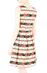 Romantic Baroque Roses Flare Dress - Red Rose