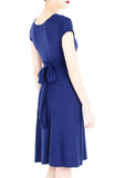 Romantic Knot Front Dress with Short Sleeves - Monaco Blue