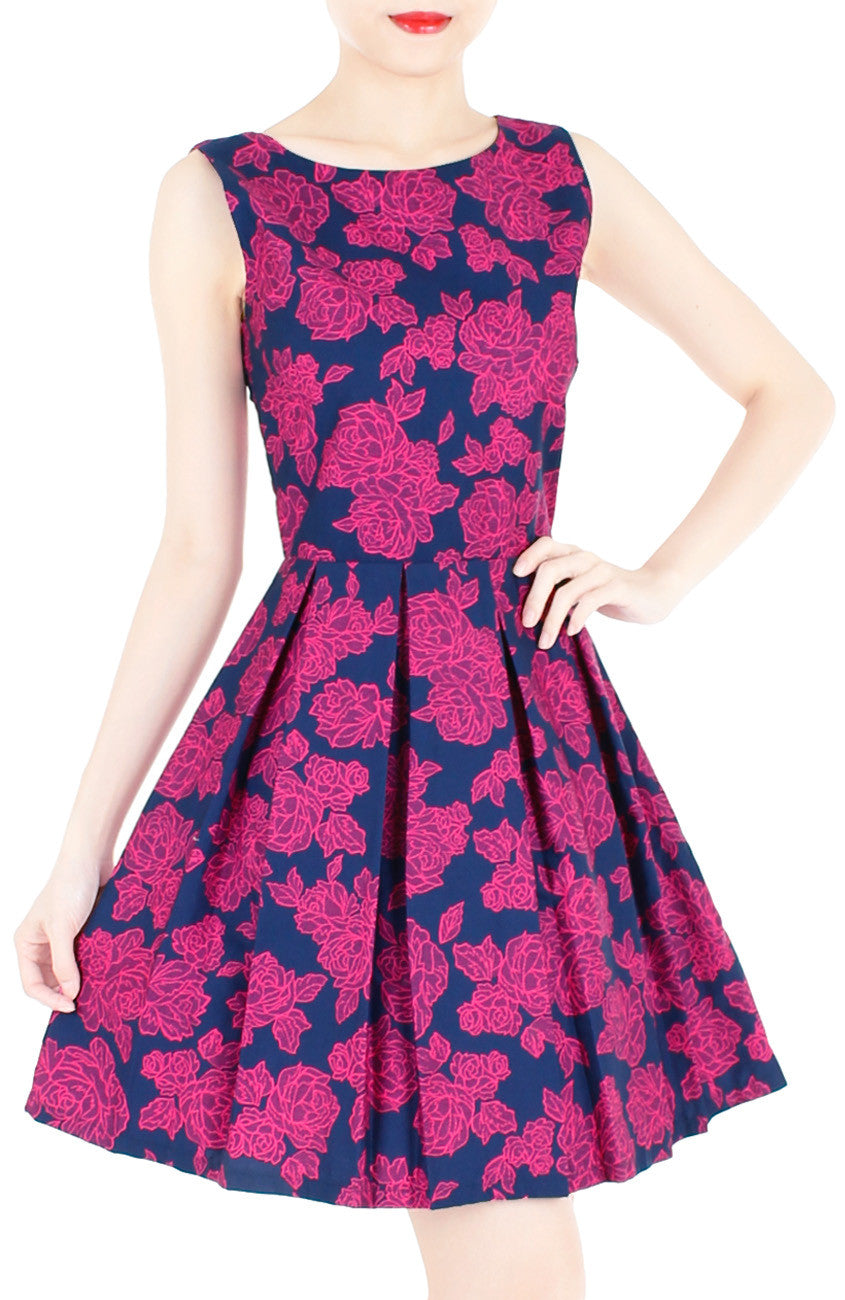 Rose Lattice Flare Dress - Rosy Pink