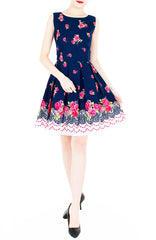 Rose Shower with Love Flare Dress - Dark Blue