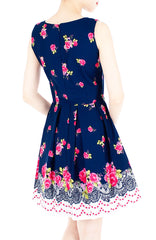 Rose Shower with Love Flare Dress - Dark Blue