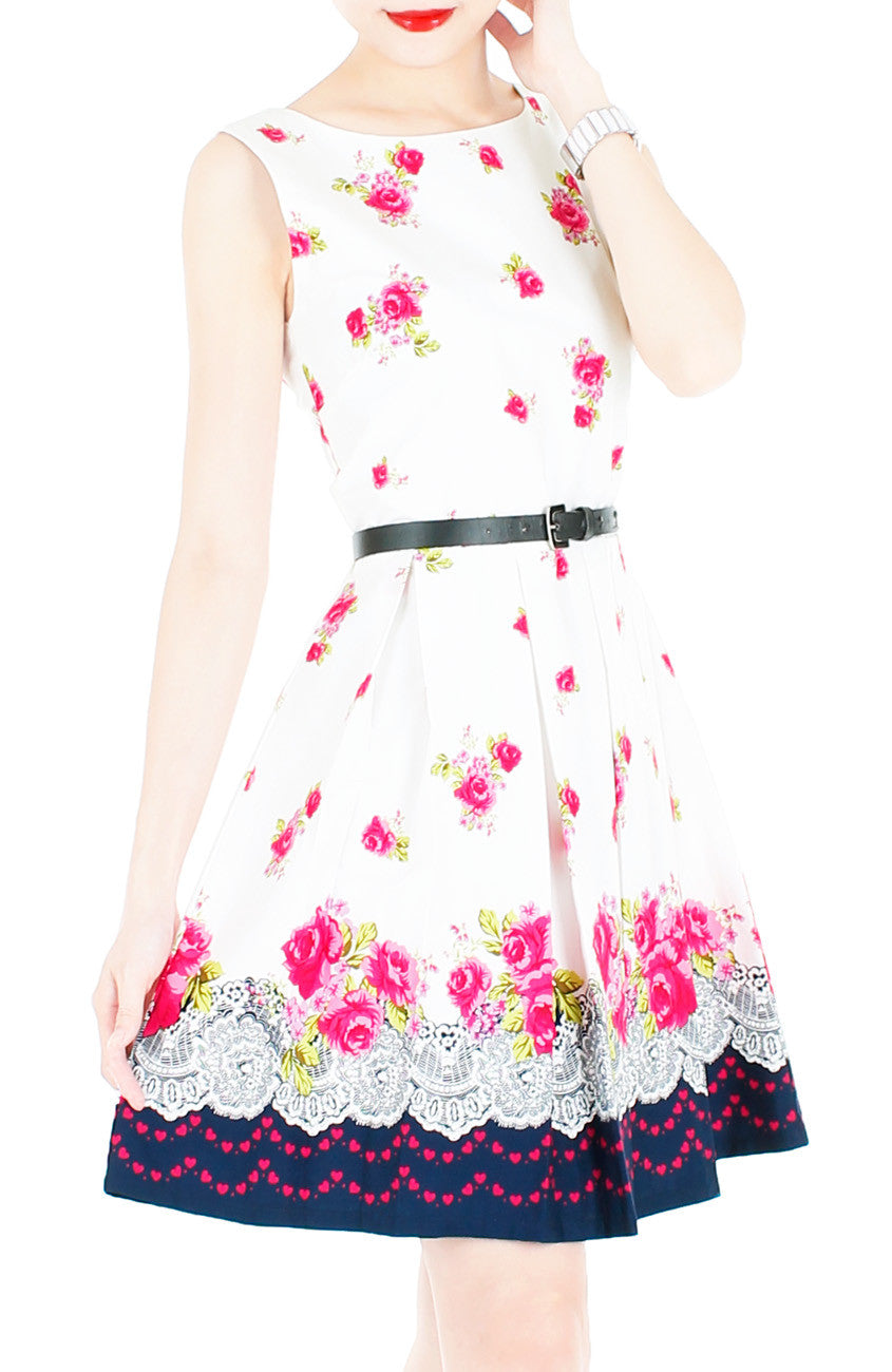 Rose Shower with Love Flare Dress - White