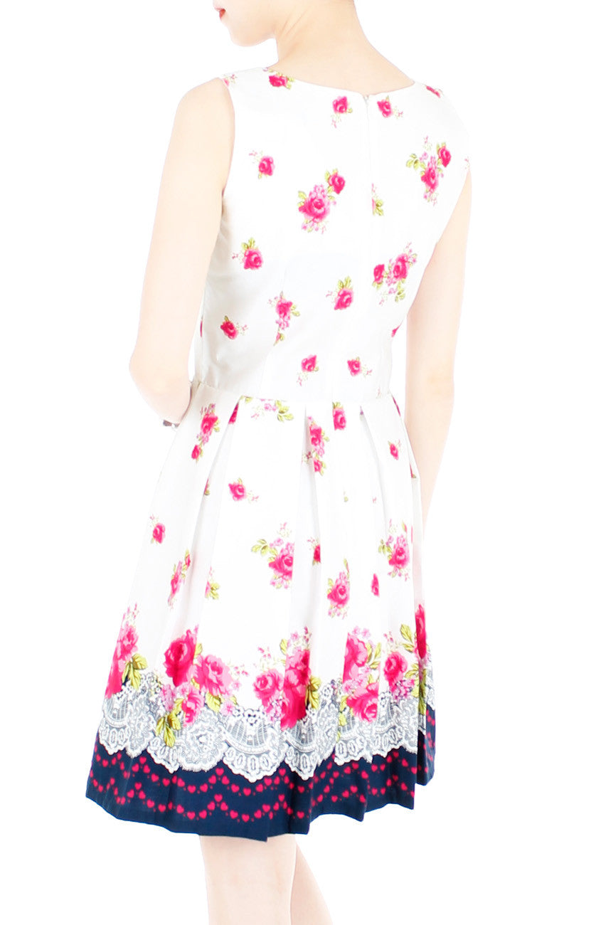 Rose Shower with Love Flare Dress - White