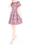 Rose & Radiance Flare Dress with Short Sleeves - Pink