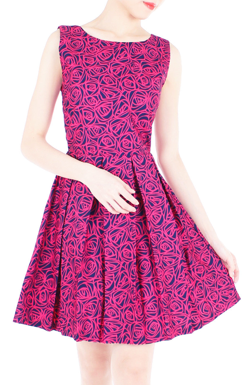 Roses Rendezvous Flare Dress - Fuchsia Pink