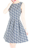 Roses Rendezvous Flare Dress - Oxford Blue