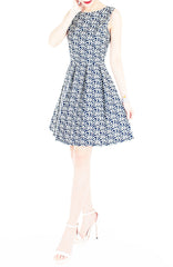 Roses Rendezvous Flare Dress - Oxford Blue