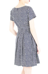 Rosette Doily Flare Dress with Short Sleeves - Ink Blue