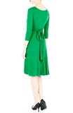 Romantic Knot Front Dress with ¾ Length Sleeves - Emerald Green