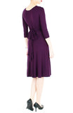 Romantic Knot Front Dress with ¾ Length Sleeves - Mulberry