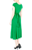 Romantic Knot Front Dress with Short Sleeves Midi Length - Emerald Green