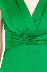 Romantic Knot Front Dress with Short Sleeves Midi Length - Emerald Green