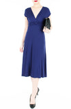 Romantic Knot Front Dress with Short Sleeves Midi Length - Monaco Blue