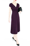Romantic Knot Front Dress with Short Sleeves Midi Length - Mulberry