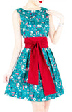 Saint Sailorette Flare Dress with Obi Belt - Turquoise
