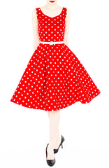 ‘Let’s Do The Polka’ Flare Midi Dress - Red