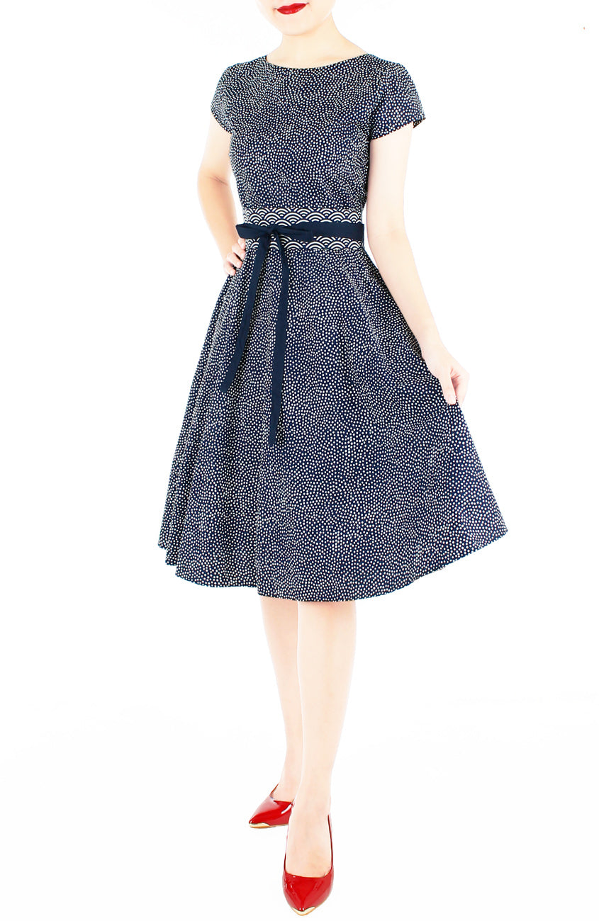 Sartorial Spots Flare Tea Dress - Midnight Blue