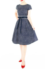 Sartorial Spots Flare Tea Dress - Midnight Blue