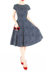 Sartorial Spots Flare Tea Dress - Midnight Blue