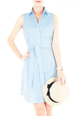 Sartorial Striped Shirtdress - Sky Blue
