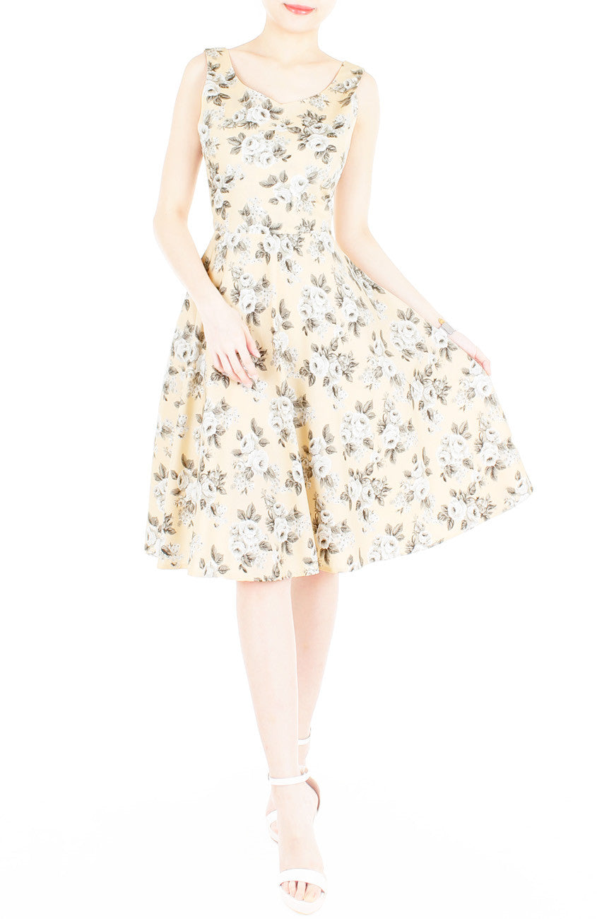 Secret Rose Garden Flare Midi Dress - Pastel Orange