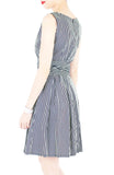 Serenity Striped Flare Dress with Wide Belt - Dark Blue
