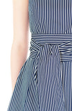 Serenity Striped Flare Dress with Obi Belt - Dark Blue