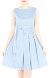 Serenity Striped Flare Dress with Wide Belt - Light Blue