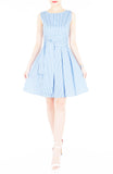 Serenity Striped Flare Dress with Wide Belt - Light Blue