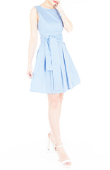 Serenity Striped Flare Dress with Obi Belt - Light Blue