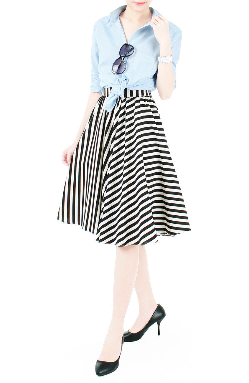 Smitten by Stripes 50s Flare Skirt - Black