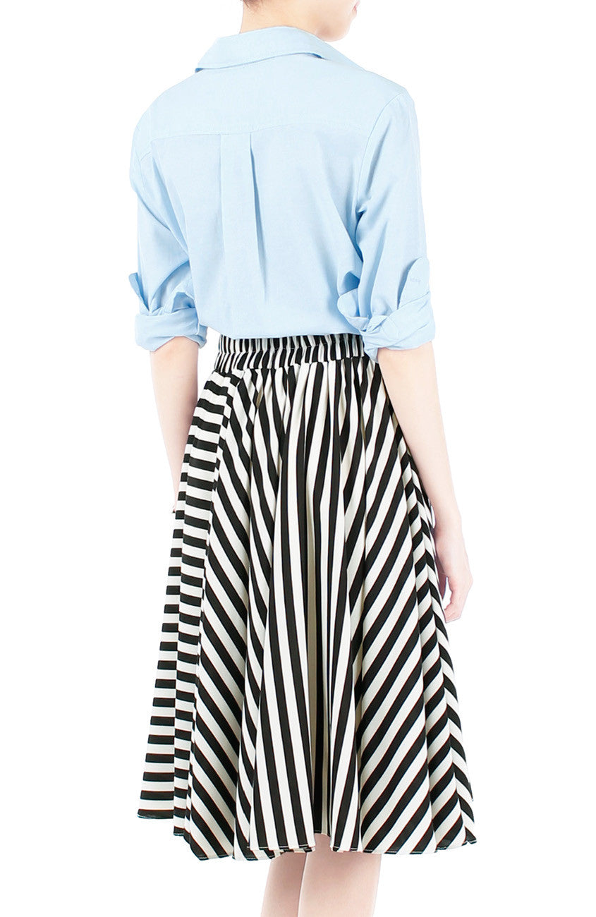 Smitten by Stripes 50s Flare Skirt - Black