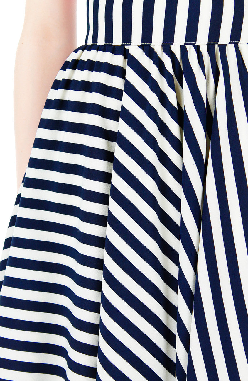 Smitten by Stripes 50s Flare Skirt - Midnight Blue