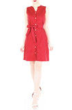 Snowflake Spots A-Line Button Down Dress with Belt - Red