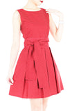 Snowflake Spots Flare Dress with Wide Belt - Cherry Red