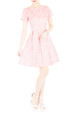Sophisticated Specialty Lace Flare Dress with Short Sleeves - Soft Pink