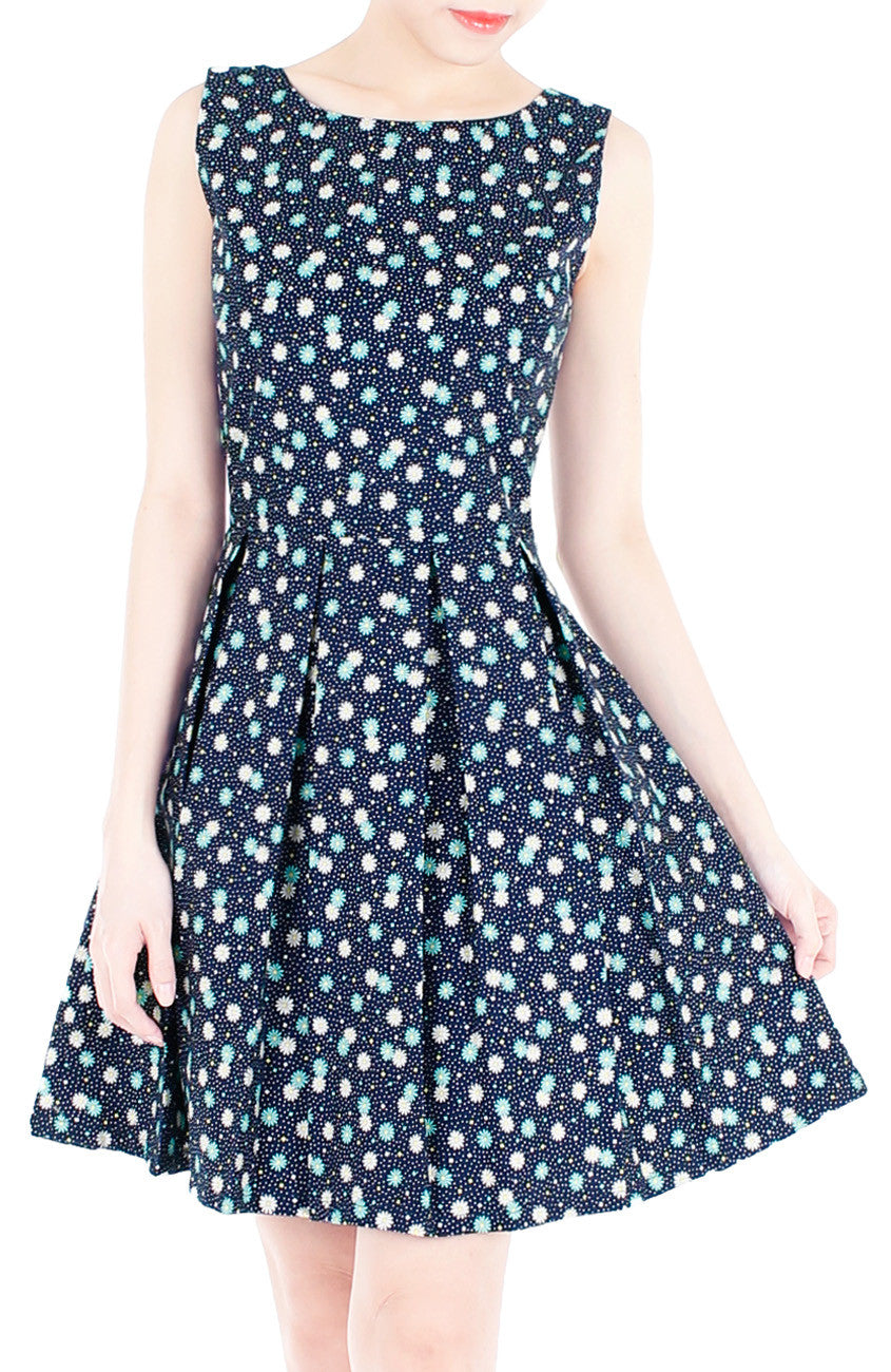 Spring Daisies & Confetti Flare Dress - Mint