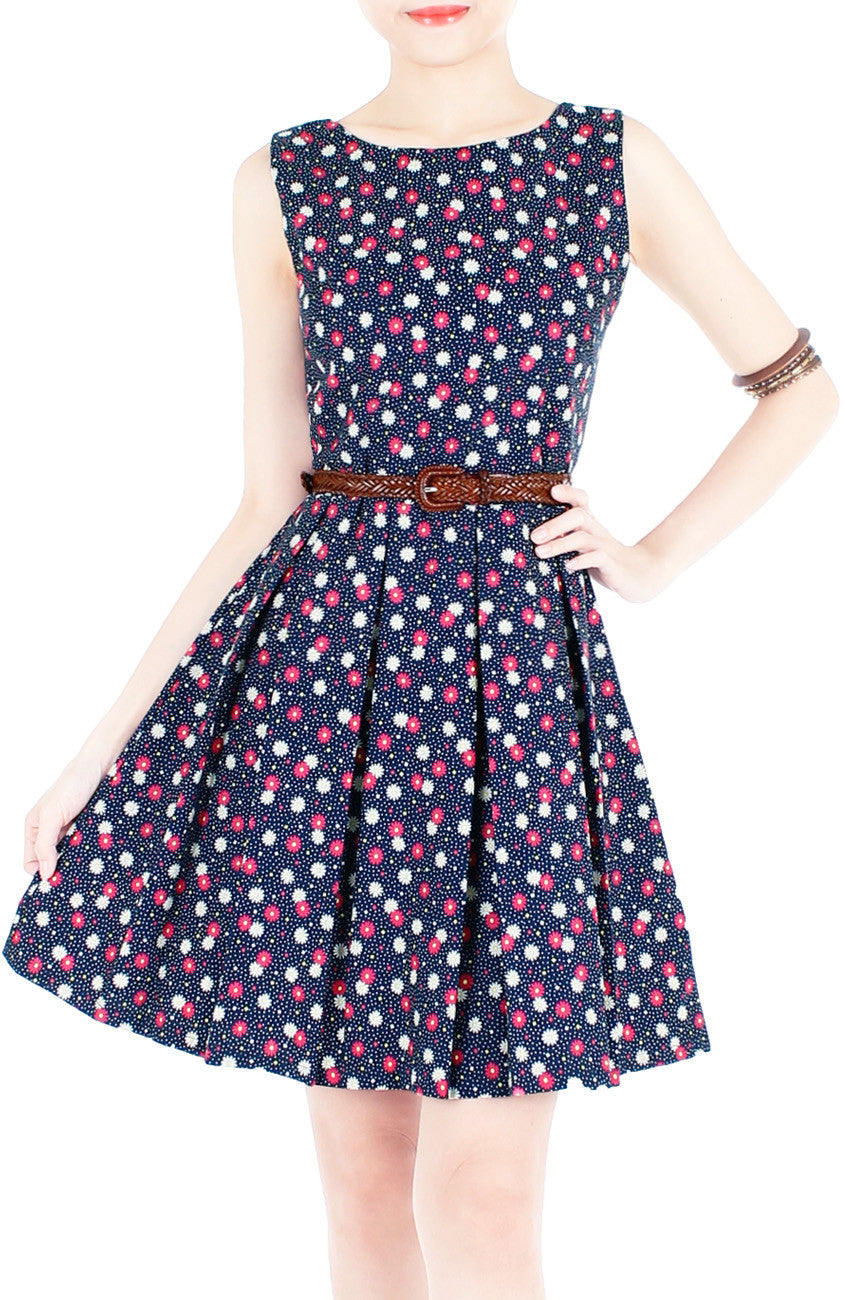 Spring Daisies & Confetti Flare Dress - Pink