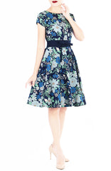 Spring Camellias Flare Tea Dress - Bluebell