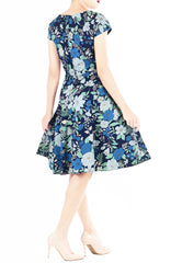 Spring Camellias Flare Tea Dress - Bluebell