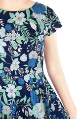 Spring Camellias Flare Tea Dress - Bluebell
