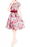 Spring Camellias Flare Tea Dress - Cerise