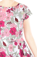 Spring Camellias Flare Tea Dress - Cerise