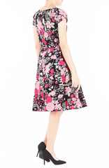 Spring Camellias Flare Tea Dress - Noir Red